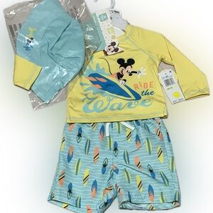 NWT Disney Mickey Mouse Kids Rashguard Set - Yellow and Aqua Blue